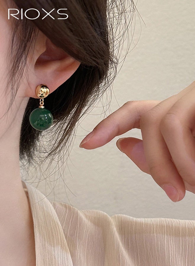 ريوكس أقراط نسائية خضراء عتيقة، أقراط دائرية متدلية ذات حركة رقيقة، طراز عرقي بسيط مستوحى من الطراز البوهيمي، لمسات ذهبية مضادة للحساسية، مناسبة للارتداء اليومي والمناسبات الخاصة مثل المواعيد والذكرى السنوية. - Image 3